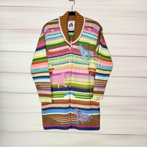 NWOT Storybook Long Cardigan Beaded Southwestern Stripes Embroidered Horses M